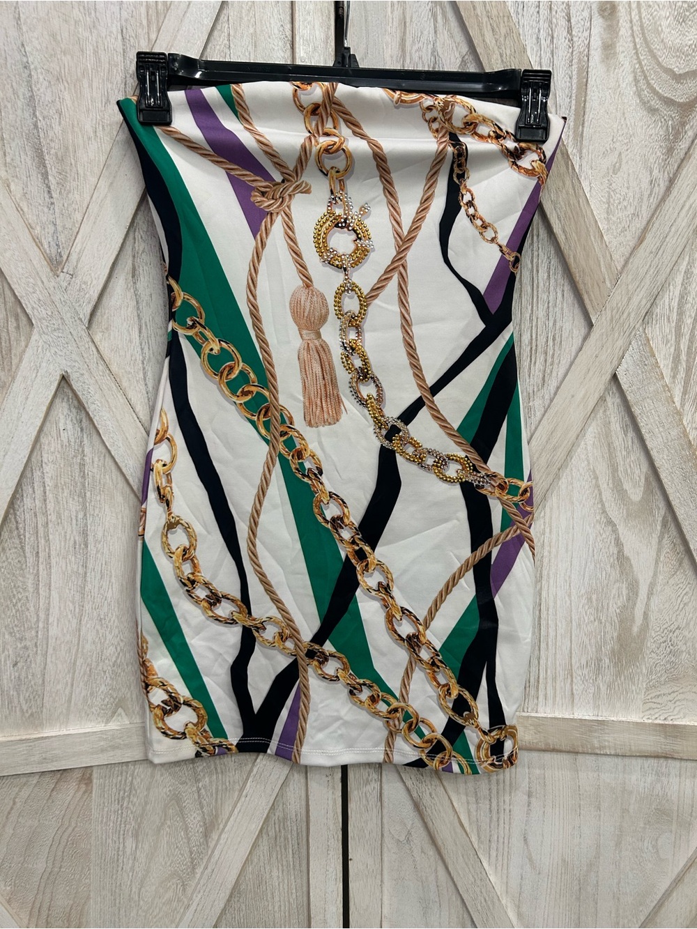 Chain-Print Mini Dress in Green & White